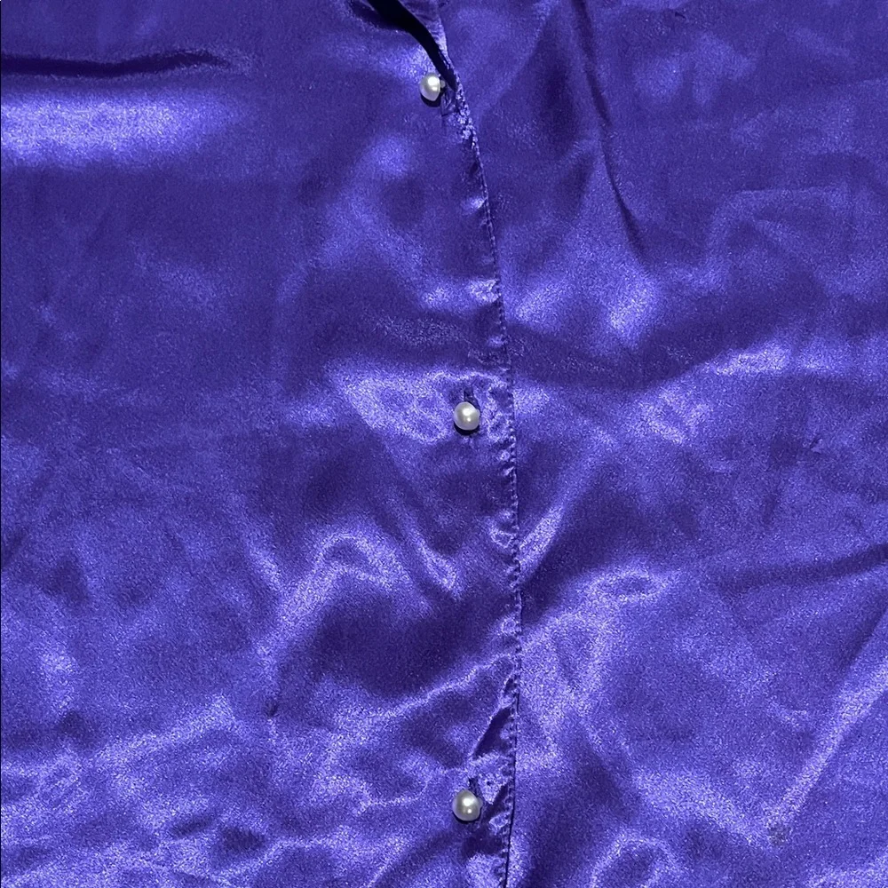 Elegant Purple Satin Blouse with Pearl Details